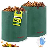 2 sacchetti per rifiuti da giardino da 500 l, impermeabili, resistenti, con manici, pieghevoli e riutilizzabili