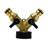 2 Way Garden Hose Splitter Brass Tap Double Tap Adaptor Irrigation Hose Connectors Manifold-Turn With Individual On/Off Valves For Outdoor ...