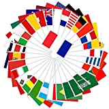 2022 Mini Palmare Bandiere del Mondo, Bandiere Nazionali di 32 Paesi Diversi con Bastoncini di Plastica, Striscione Internazionale di Allegria ...