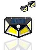 2X Lampada Solare da Esterno 100LED con Pannello Fotovoltaico. Luce Solare LED Impermeabile IP66 con Sensore di Movimento, Telecomando. Lampione ...