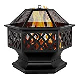 32" Square Fire Pits Tables for Garden with Poker 3 in 1 Metal Fire-Pit And Fire Bowls for Barbecue Fire ...