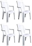 4 pz Poltrona sedia Salome in dura resina schienale alto bianca da giardino per casa balcone bar ristorante esterno interno