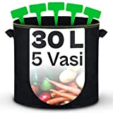 5 Vasi di Stoffa per Piante da 30L con Maniglie - Con 5 Cartellini per Etichettare - Per Patate, Pomodori, ...