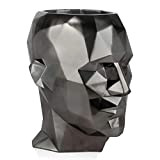 ADM - 'Vaso testa di uomo sfaccettata grande' - Vaso figurativo moderno in vetroresina effetto metallo, per interni - Antracite ...