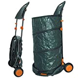 Agora-Tec® Sacco per foglie, 160 l, autoportante, con ruote e guida pieghevole, con supporto per scopa e scopa