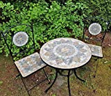 ALENIO - Set di 2 sedie da giardino, balcone, terrazza, bistrò, 1 tavolo con pietra, piano in mosaico, robusto sedia ...