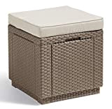Allibert di Keter Sgabello «Cube» con vano portaoggetti, cappuccino, cuscino incluso, coperchio rimovibile, piatto effetto rattan, resistente alle intemperie, 42x42x39 ...