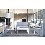 Andrea Bizzotto Salotto in Alluminio e Textilene Colore Bianco e Grigio Divano 2 Posti 2 Poltrone Tavolino Modello Laiken