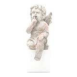 Angelo in stile vintage seduto Silenzio da giardino, statuetta d'angelo, scultura per giardino e casa