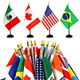 ANLEY 24 Countries Deluxe Desk Flags Set - 8 x 5 Inches Miniature American US Desktop Flag with 13" Black ...