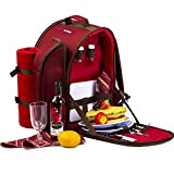 Apollo walker - Zaino da picnic per 2 persone, colore rosso, borsa frigo con stoviglie e coperta in pile