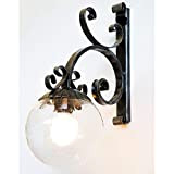 Applique lampada da parete in ferro battuto esterno con vetro a sfera