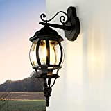 Applique rustica Brest vintage nero effetto ferro battuto a forma di lanterna E27 IP23, lampada retro per giardino, viali di ...