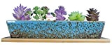 Artketty - Vaso per piante grasse in ceramica, 22,8 cm, rettangolare, moderno, rettangolare, con vassoi in bambù, mini cactus bonsai ...