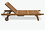 AVANTI TRENDSTORE-Lounger-Sdraio da giardino in legno teak con schienale regolabile, rotelle e poggiabevande integrato. Dimensioni LAP 200x36x65 cm