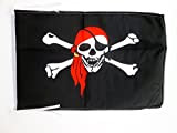 AZ FLAG Bandiera Pirata con Bandana Rosso 45x30cm - BANDIERINA dei Pirati – Teschio 30 x 45 cm cordicelle