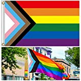 AZWOOD® Bandiera arcobaleno Progress Pride Flag, bandiera LGBTQ, bandiera Gay Flag Joint-Pride Flag, bandiera Rainbow per interni ed esterni, grande ...