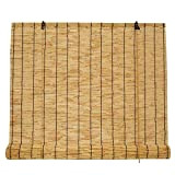 Bamboo Blinds Outdoor Sunshade Reed Roller Blinds Natural Reed Curtain Hand-Woven Lifting Blind Sun Shade for Garden,Gazebo,Indoor,Outdoor,Easy Install,Waterproof,Customizable (70*160cm)