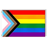 Bandiera Arcobaleno, Bandiera Progress Pride, Bandiere LGBT, 150x90cm Gay Pride Rainbow Flag con 2 Occhielli in Ottone, Intersex Inclusive Progress ...
