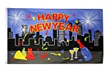 Bandiera/Bandiera Happy New Year Skyline + GRATIS Sticker, bandiera fritze®, Hissflagge 90 x 150 cm