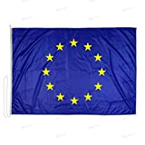 Bandiera Europa 150x100 Centimetri Tessuto Nautico Antivento 115 gram/m², Bandiera Europea 150x100, Bandiera d'Europa Dotata Di Cordino o Ganci, Doppia ...