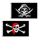 Bandiera pirata 2 pezzi 60 x 90 cm cranio e croce coltello con ossa incrociate Jolly Roger (sciarpa rossa) bandiera ...