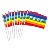 Bandierine della pace in plastica con astina, 50 pezzi, misura 20X30CM, bandiera pace, arcobaleno (50 PEZZI)