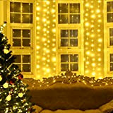 BESCOST Tenda Luminosa Natale Esterno 6x3m Luci a Tenda per Esterno Impermeabile IP65, 600LED 8 Modalità di Illuminazione,Luci Natale Bianco ...