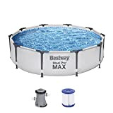 Bestway - Steel Pro MAX, piscina fuori terra, rotonda, set con pompa filtrante, diametro 305 x 76 cm, colore grigio ...