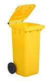 Bidone carrellato per la raccolta differenziata rifiuti Mobil Plastic 120 Lt per uso esterno - giallo (UNI EN 840)