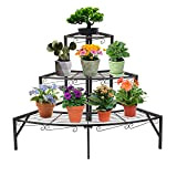 bimiti Scala per fiori in metallo, supporto per piante a 3 livelli, scaffale per vasi di fiori, quarti, rotonda, per ...