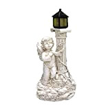 Cabilock Statua da giardino d'angelo con colonna romana, luce solare in resina, statuetta ornamentale per esterni, luce notturna, giardino, prato, ...