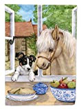Caroline Treasures CDCO0379CHF Jack Russel Cucciolo e Foal Horse, Tela House Bandiera, Grande, Multicolore