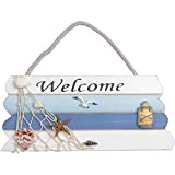 Cartello di benvenuto per porta, targa in legno da appendere, cartello welcome legno in stile marina per decorazione, targa welcome ...