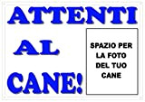 Cartello, Targa BLU"ATTENTI AL CANE" da Cancello PERSONALIZZABILE CON LA FOTO DEL TUO CANE cm 30 x 21,5