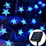 Chasgo - Stringa di luci a energia solare, 30 m, 50 LED a forma di stella blu, impermeabili, decorative per ...
