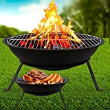 Ciotola per il fuoco con barbecue Grill in acciaio braciere da campeggio braciere per giardino, patio, braciere portatile, braciere da ...