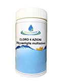 Cloro 4 azioni Multifunzione, Pastiglie 200 g Cloro Polifunzione Dicloro, Alghicida, Flocculante per Acqua Piscina kg 1