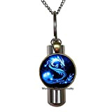 Collana con urna cremazione di drago blu, realizzata a mano, con cupola di vetro, gioiello per foto, urna cremazione con ...