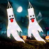 Colmanda Decorazione di Halloween, 2 Bianco 120cm Manica a Vento Fantasma di Halloween, Bandiera Appesa di Halloween Maniche a Vento ...