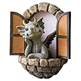 Cortile Dragon Sculpture Decorazione da parete,Bella statua di drago da giardino in resina,Piccolo drago che medita davanti alla finestra Figurine ...