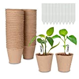 Cymax 50 Pezzi Vasetti di Torba Plant vaso rotondo in fibra con 50 etichette per piante, piante aromatiche biodegradabili,per piante ...