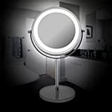 Dan & Dre - Specchio da trucco con LED da 7", con luce rotante a 360°, specchio illuminato a doppio ...