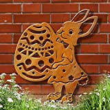 Decorazione da giardino a forma di coniglio, per uova di Pasqua, decorazione da giardino, in metallo, stile vintage