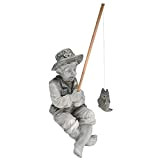 Design Toscano Frederic il piccolo pescatore di Avignone Ragazzo che pesca Statuetta da giardino, poliresina, pietra bicolore, 38 cm
