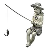 Design Toscano Pesca grossa Bambina che pesca Statua da giardino, poliresina, pietra bicolore, 28 cm