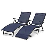 Devoko Set di 2 sedie da salotto per esterni, chaise longue da spiaggia, piscina, reclinabili e regolabili, colore: blu