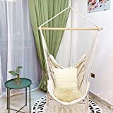 DICOINA Hanging Chairs Outdoor Outdoor Tassels Hammock Garden Patio White Cotton Portable Swing Chair Hanging Bed Swing Chair Bed Cotton ...