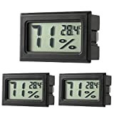 DIFCUL Mini termometro Digitale igrometro e indicatore di umidità - LCD Digitale Temperatura umidità misuratore termometro per Serra/Auto/casa/Ufficio (3pcs Nero)