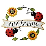 DriSubt Targa di Benvenuto in Metallo, con Motivo api, Coccinelle e Girasoli, Decorazione Artistica da Parete e Decorazione da Giardino, ...